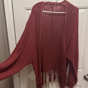 Women’s Open-Front Fringe Cardigan Sweater - Rust
